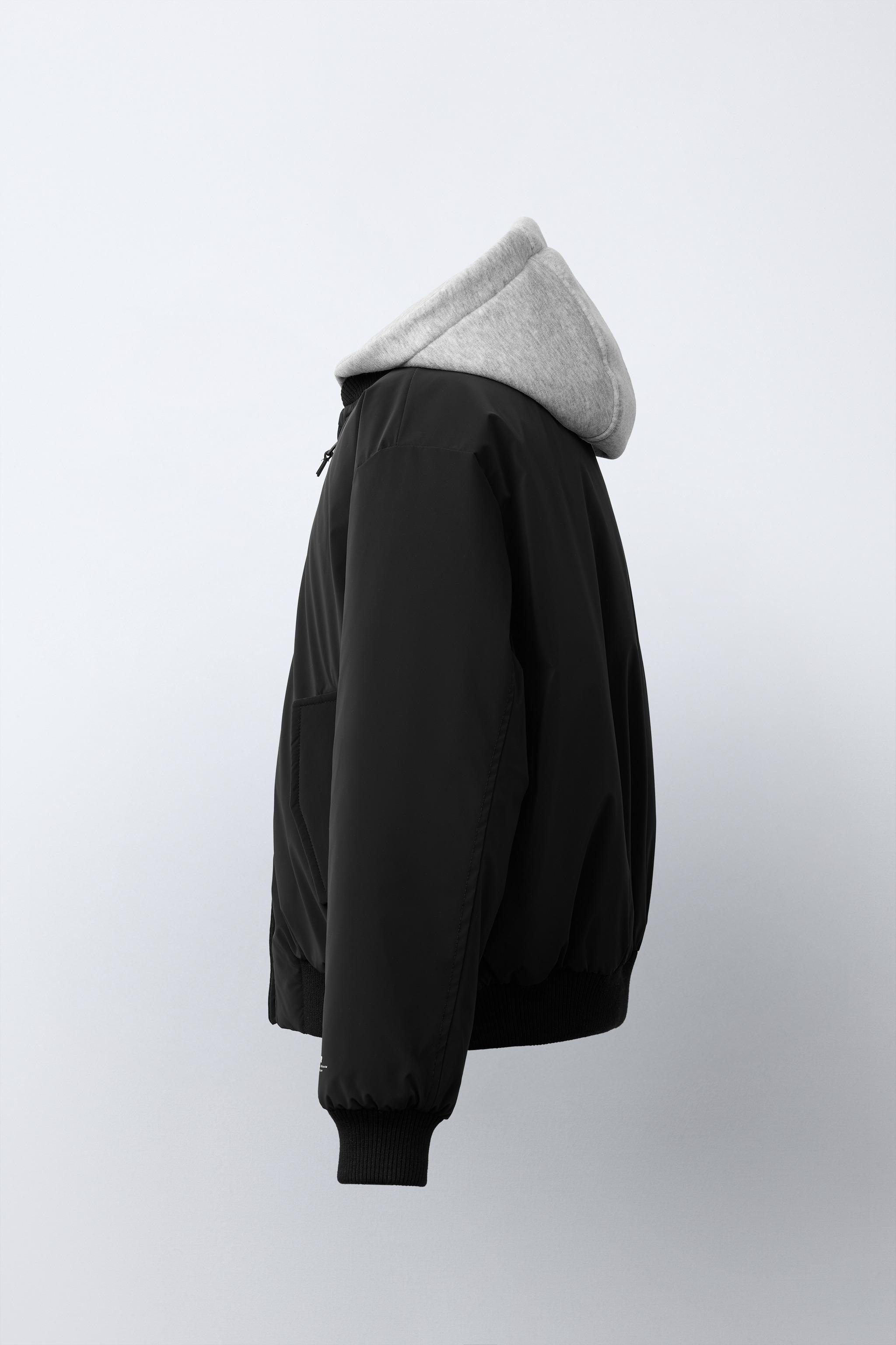 RUBBERIZED BOMBER JACKET WITH REMOVABLE FLEECE HOODIE